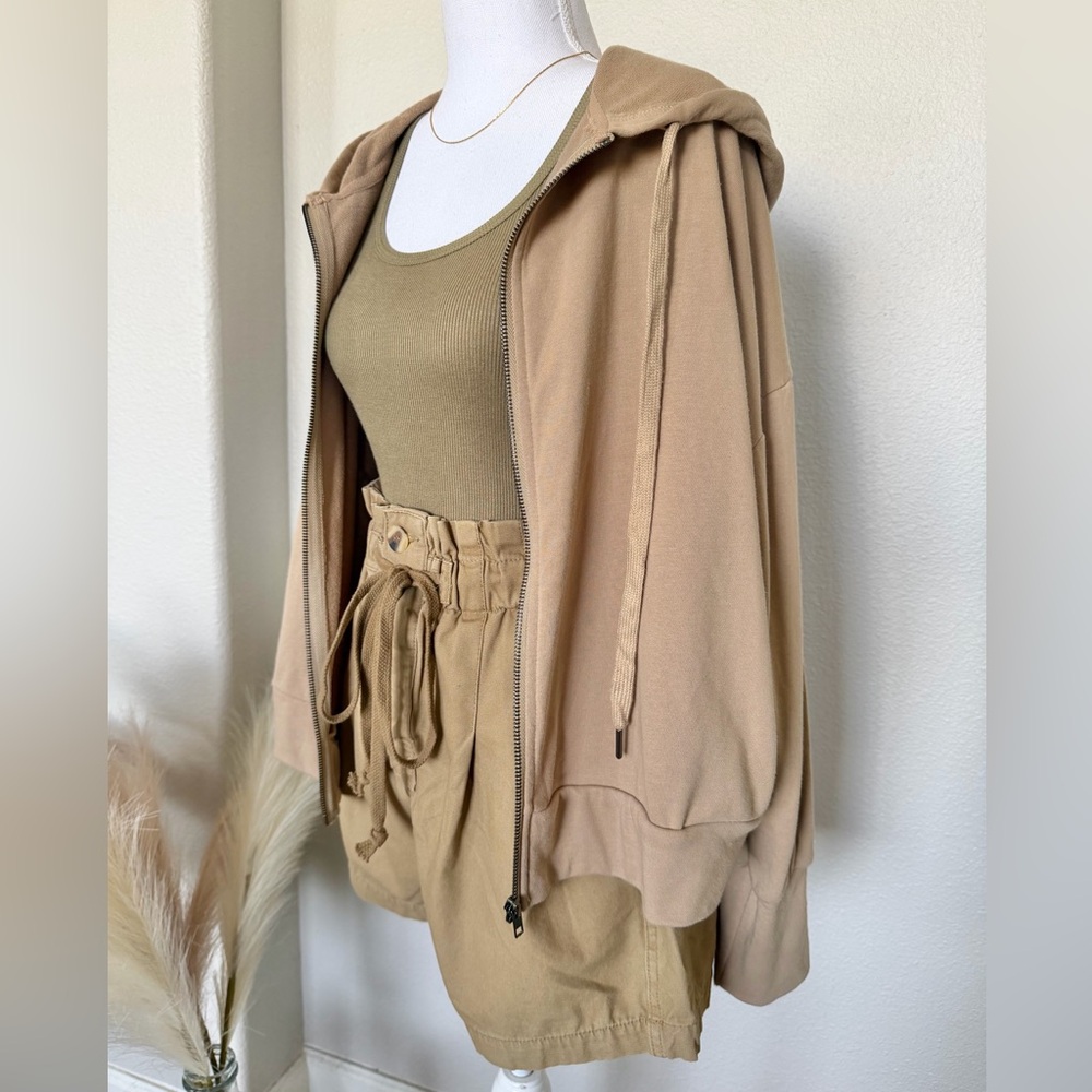 Kimberly C - Women's Cropped Boxy Tan Zip Up hoodie - Picture 4 of 12